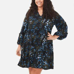 CeCe Aria Baby Doll Floral Long Sleeve Dress NWOT
